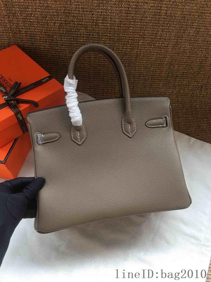 愛馬仕HERMES Birkin 鉑金包 大象灰 進口小牛皮 金銀扣 皮質細膩柔軟 時尚女手提包  tdher1142
